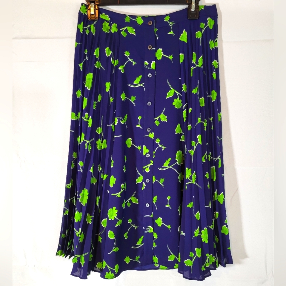 Banana Republic Navy Blue Green Print Button Up Skirt Size 2